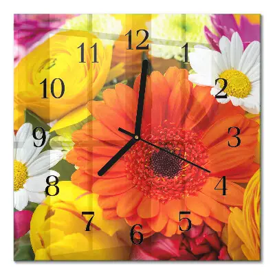 Moderne wandklok glas vierkant Bloemen