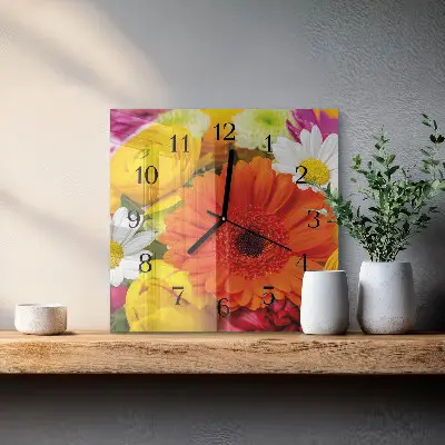 Moderne wandklok glas vierkant Bloemen