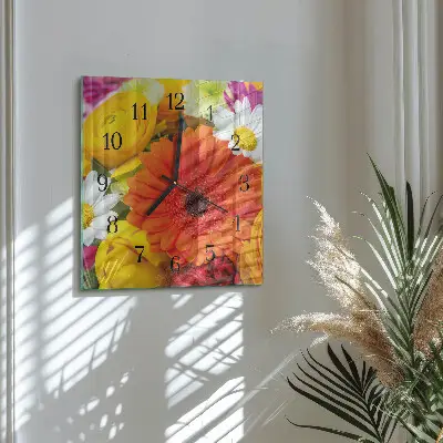 Moderne wandklok glas vierkant Bloemen