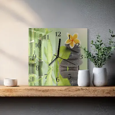 Vierkante glas klok Bamboe stenen