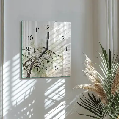 Vierkante glazen wandklok Boom
