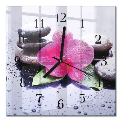 Moderne wandklok glas vierkant Orchidee