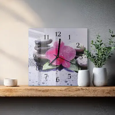 Moderne wandklok glas vierkant Orchidee