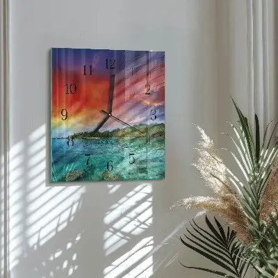 Vierkante glazen wandklok Landschap