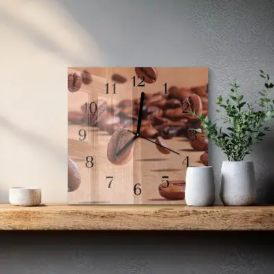 Moderne wandklok glas vierkant Koffiebonen