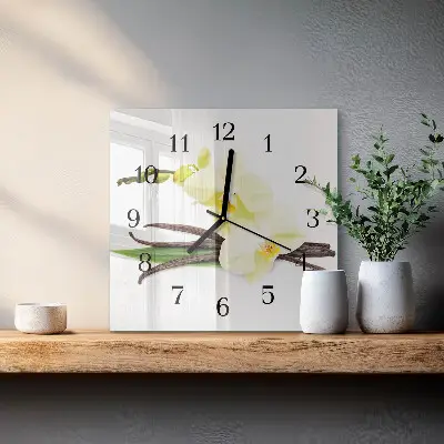 Vierkante glazen wandklok Vanille-orchidee