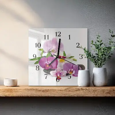 Decoratieve glazen klok vierkant Orchidee