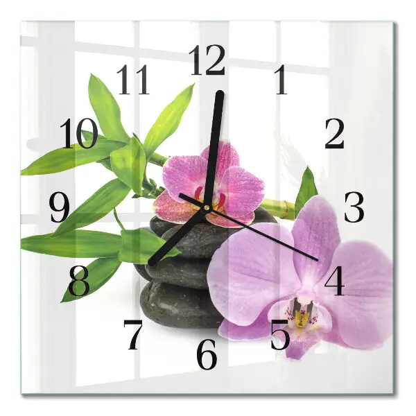 Vierkante glas klok Orchidee
