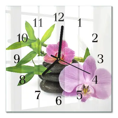 Vierkante glas klok Orchidee