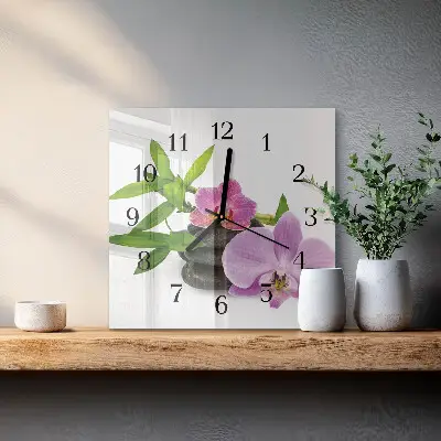 Vierkante glas klok Orchidee