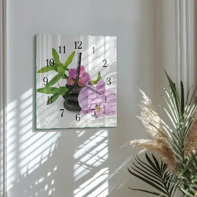 Vierkante glas klok Orchidee