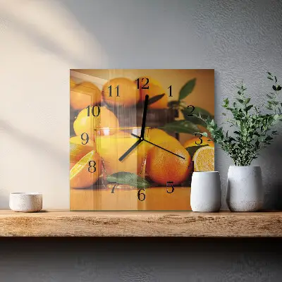 Vierkante glazen wandklok Sinaasappels