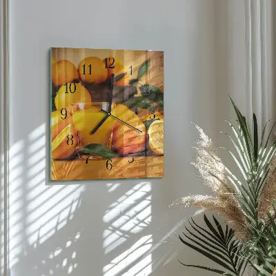 Vierkante glazen wandklok Sinaasappels