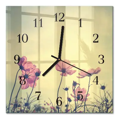 Moderne wandklok glas vierkant Bloemen