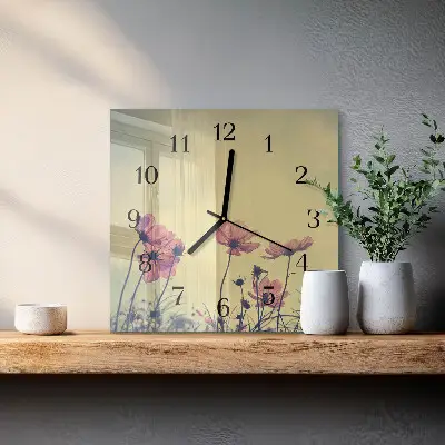 Moderne wandklok glas vierkant Bloemen