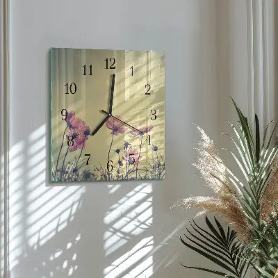 Moderne wandklok glas vierkant Bloemen