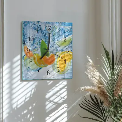 Vierkante glazen wandklok Citrusplant
