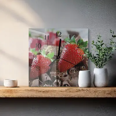 Moderne wandklok glas vierkant Aardbeien