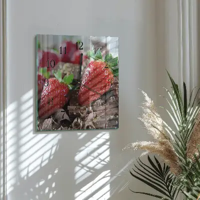 Moderne wandklok glas vierkant Aardbeien
