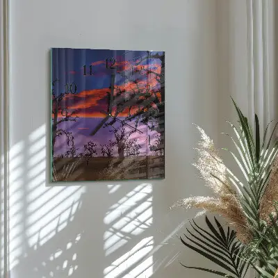 Vierkante glazen wandklok Bomen