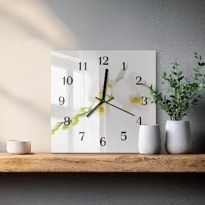 Moderne wandklok glas vierkant Orchidee