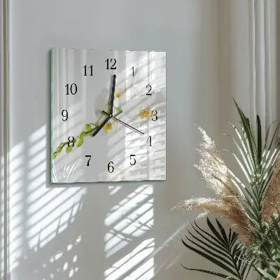 Moderne wandklok glas vierkant Orchidee