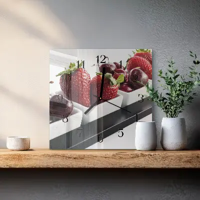 Decoratieve glazen klok vierkant Aardbeien