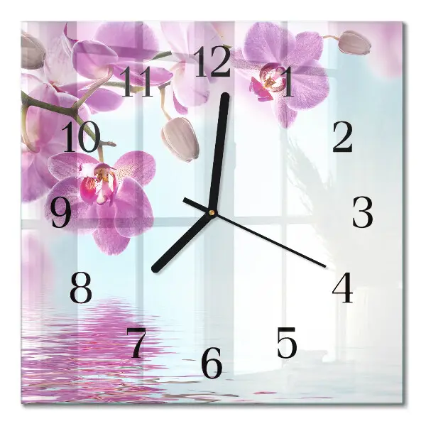 Vierkante glas klok Orchidee