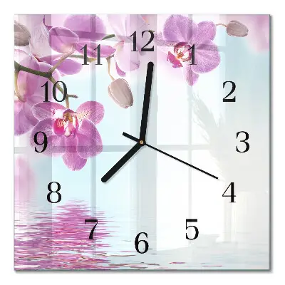 Vierkante glas klok Orchidee