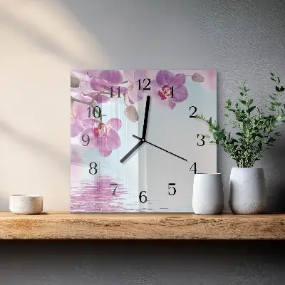 Vierkante glas klok Orchidee