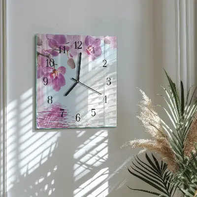 Vierkante glas klok Orchidee