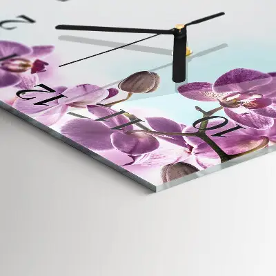 Vierkante glas klok Orchidee