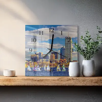 Moderne wandklok glas vierkant Zeilboten