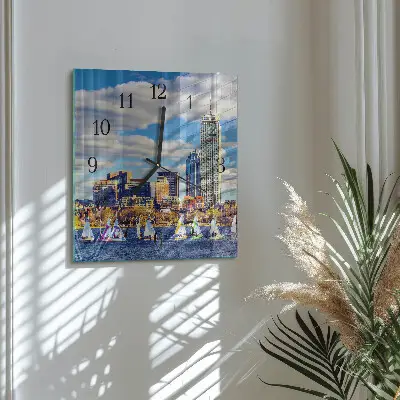 Moderne wandklok glas vierkant Zeilboten