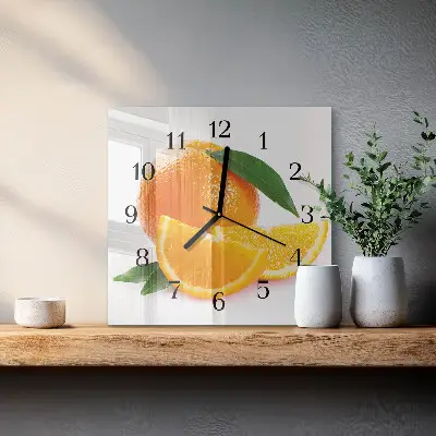 Vierkante glazen wandklok Sinaasappels