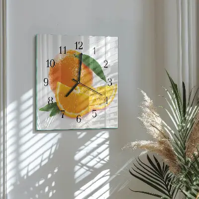 Vierkante glazen wandklok Sinaasappels