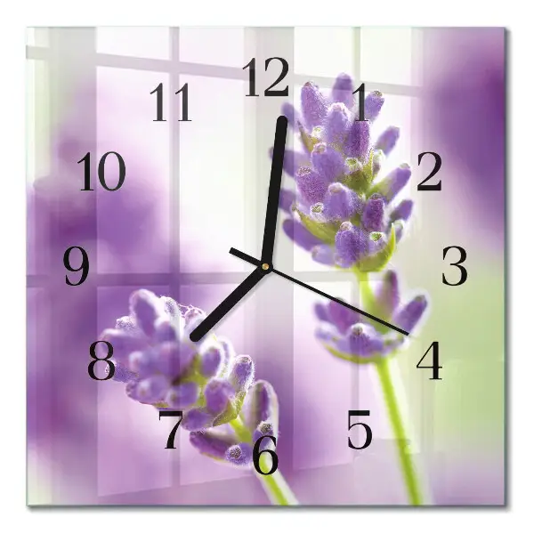 Vierkante glazen wandklok Lavendel