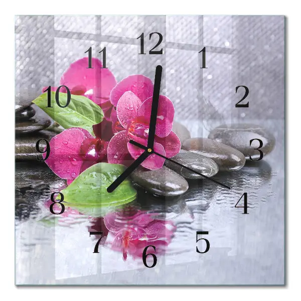 Moderne wandklok glas vierkant Orchidee