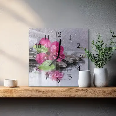 Moderne wandklok glas vierkant Orchidee