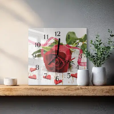 Vierkante glas klok Roos