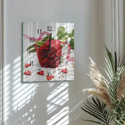 Vierkante glas klok Roos