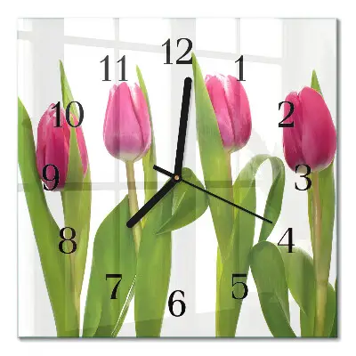 Moderne wandklok glas vierkant Tulpen
