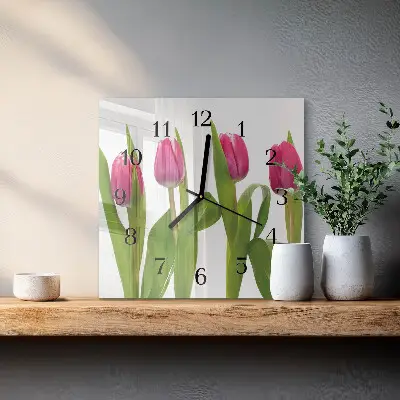 Moderne wandklok glas vierkant Tulpen