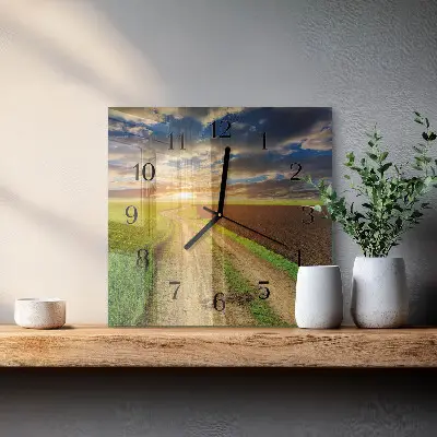 Vierkante glas klok Veld