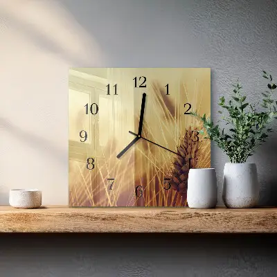 Vierkante glazen wandklok Graan