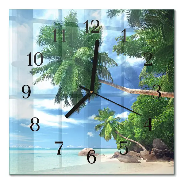 Moderne wandklok glas vierkant Palmbomen