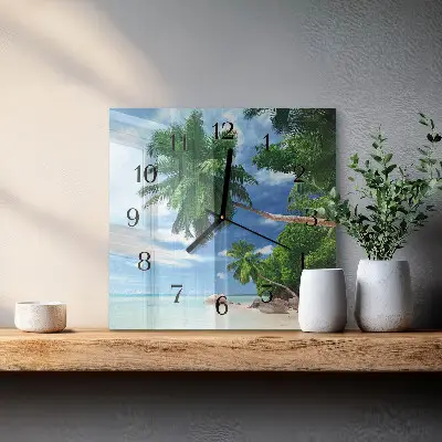 Moderne wandklok glas vierkant Palmbomen