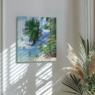 Moderne wandklok glas vierkant Palmbomen