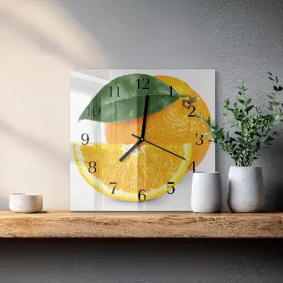 Vierkante glazen wandklok Sinaasappels