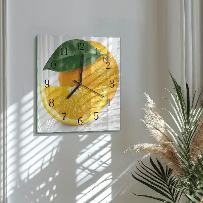 Vierkante glazen wandklok Sinaasappels
